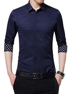 XTAPAN Men's Casual Slim Fit Shirt Cotton Long Sleeve Button Down Dress Shirt