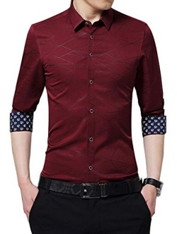 XTAPAN Men's Casual Slim Fit Shirt Cotton Long Sleeve Button Down Dress Shirt