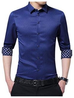 XTAPAN Men's Casual Slim Fit Shirt Cotton Long Sleeve Button Down Dress Shirt