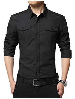 XTAPAN Men's Casual Slim Fit Shirt Cotton Long Sleeve Button Down Dress Shirt