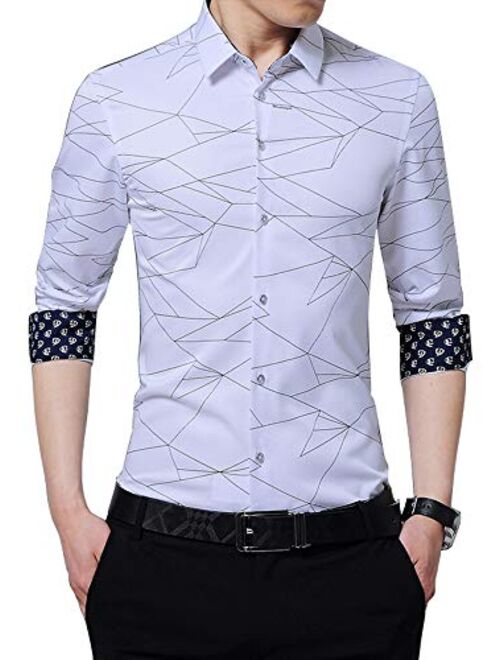 XTAPAN Men's Casual Slim Fit Shirt Cotton Long Sleeve Button Down Dress Shirt