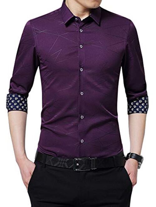 XTAPAN Men's Casual Slim Fit Shirt Cotton Long Sleeve Button Down Dress Shirt