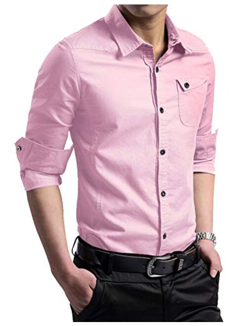 XTAPAN Men's Casual Slim Fit Shirt Cotton Long Sleeve Button Down Dress Shirt