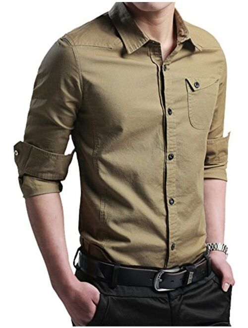 XTAPAN Men's Casual Slim Fit Shirt Cotton Long Sleeve Button Down Dress Shirt