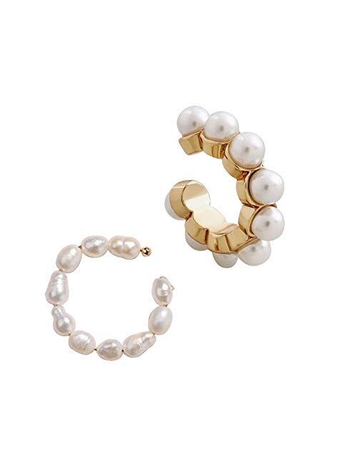 Moepapa Pearl Hoop Earrings Ear Cuff no piercing 2pacs Set