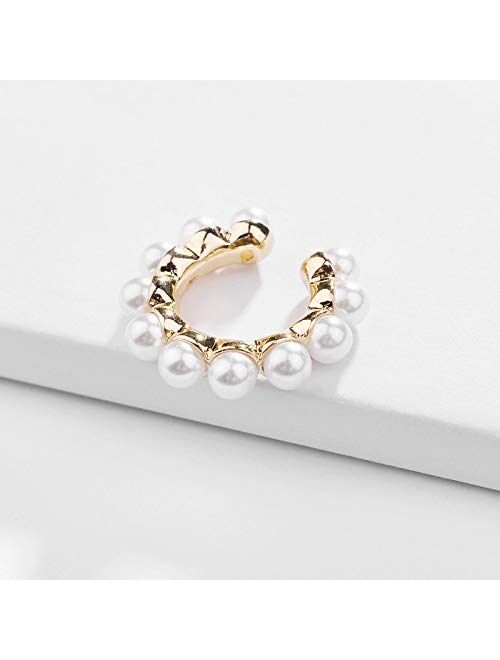 Moepapa Pearl Hoop Earrings Ear Cuff no piercing 2pacs Set