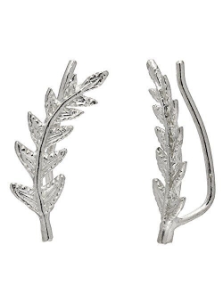 Leaf Crawler Cuff Earrings, Olive Leaf - 925 Sterling Silver with 18K Gold Plating