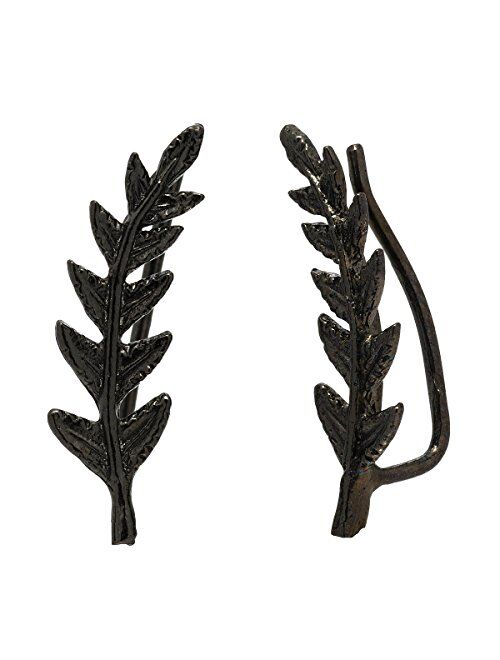 Leaf Crawler Cuff Earrings, Olive Leaf - 925 Sterling Silver with 18K Gold Plating