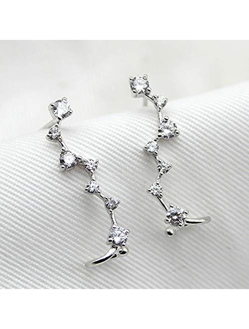 7 Crystals Ear Cuffs Hoop Climber S925 Sterling Silver Earrings Hypoallergenic Earring