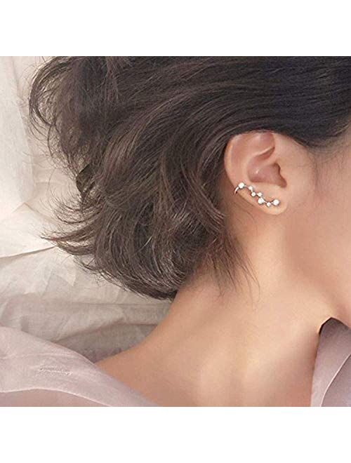 7 Crystals Ear Cuffs Hoop Climber S925 Sterling Silver Earrings Hypoallergenic Earring