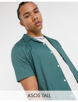 Tall regular short sleeve shirt with camp collar in dusky teal