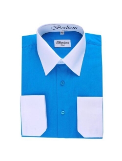 Italy Men's Two Toned Convertible Dress Shirts with French Cuffs