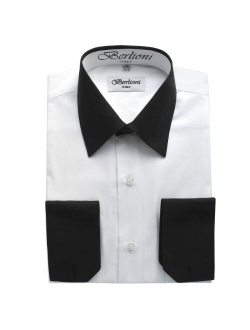 Italy Men's Two Toned Convertible Dress Shirts with French Cuffs