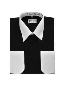 Italy Men's Two Toned Convertible Dress Shirts with French Cuffs