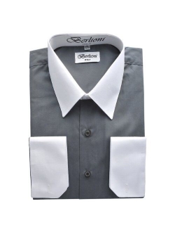 Italy Men's Two Toned Convertible Dress Shirts with French Cuffs