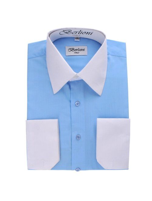 Berlioni Italy Men's Two Toned Convertible Dress Shirts with French Cuffs