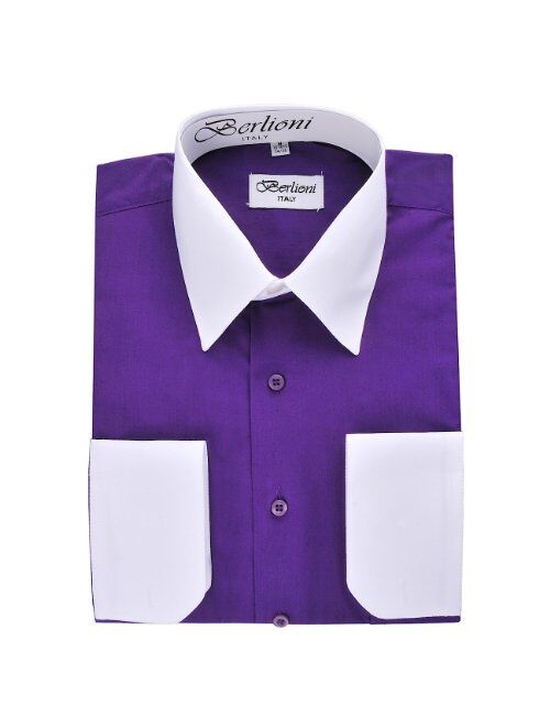 Berlioni Italy Men's Two Toned Convertible Dress Shirts with French Cuffs