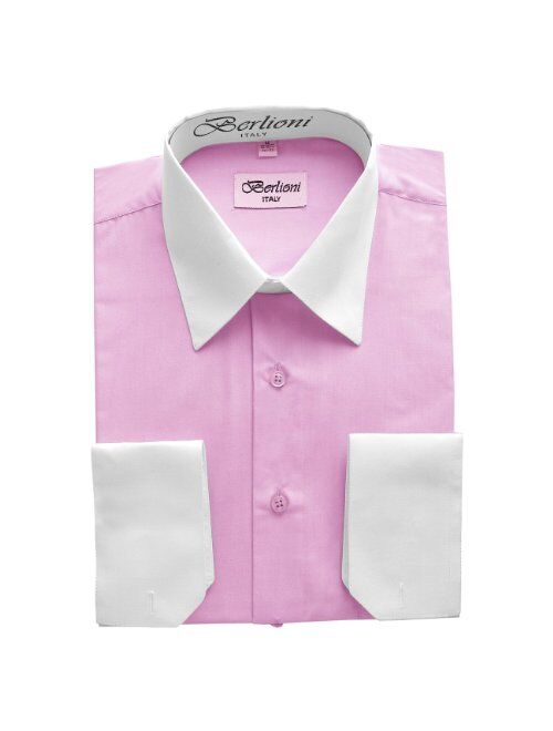 Berlioni Italy Men's Two Toned Convertible Dress Shirts with French Cuffs