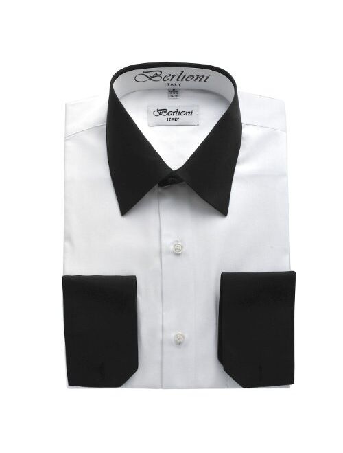 Berlioni Italy Men's Two Toned Convertible Dress Shirts with French Cuffs