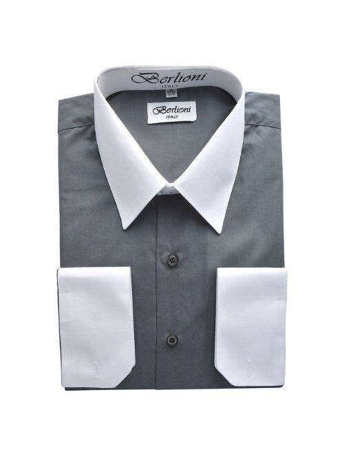 Berlioni Italy Men's Two Toned Convertible Dress Shirts with French Cuffs