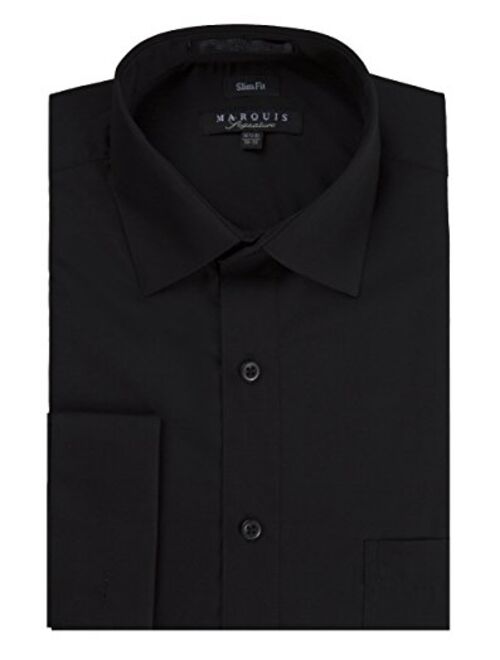 Marquis Men's Slim Fit Dress Shirt French Cuff Spread Collar Solid (Cufflinks Included)