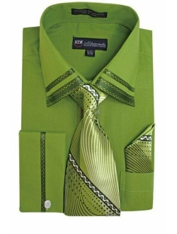 Men's Dress Shirt with French Cuff, Matching Tie and Handkerchief MS28