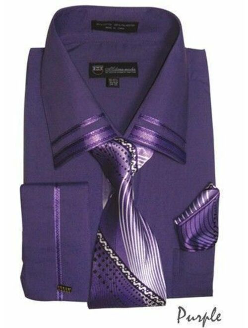 Men's Dress Shirt with French Cuff, Matching Tie and Handkerchief MS28