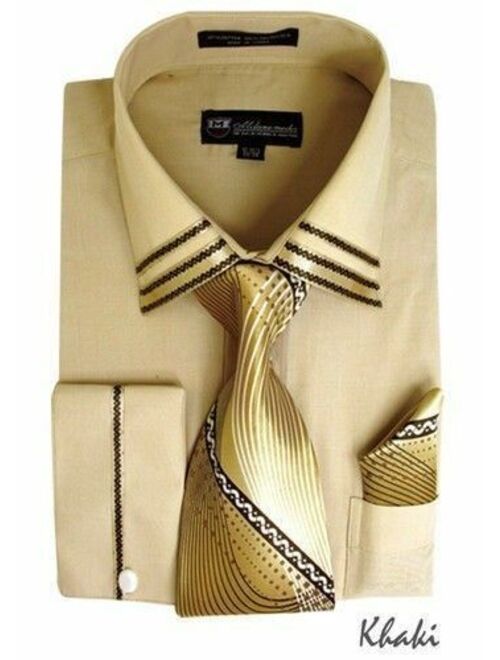 Men's Dress Shirt with French Cuff, Matching Tie and Handkerchief MS28