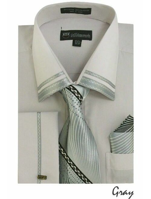 Men's Dress Shirt with French Cuff, Matching Tie and Handkerchief MS28