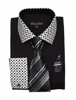 Men's Cotton Blend Dress Shirt with French Cuff, Tie, Hanky and Cufflinks MS630