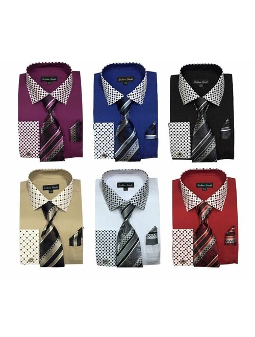 Men's Cotton Blend Dress Shirt with French Cuff, Tie, Hanky and Cufflinks MS630