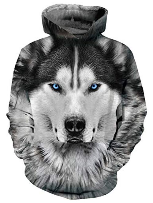 uideazone Unisex Fleece 3D Graphic Printed Hoodie Cool Pullover Long Sleeve Hooded Sweatshirts with Big Pockets