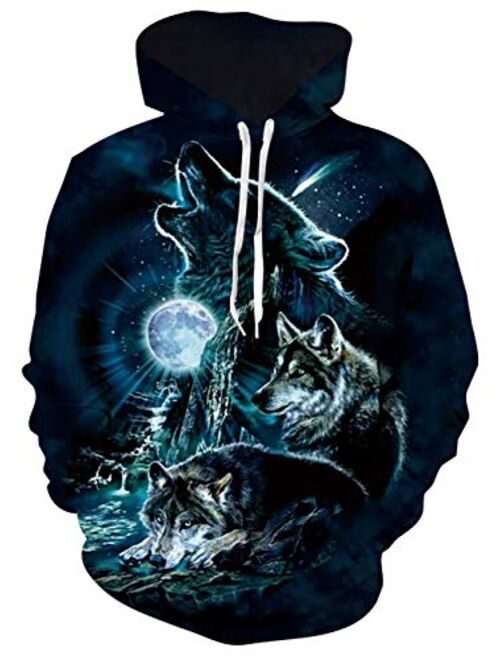 uideazone Unisex Fleece 3D Graphic Printed Hoodie Cool Pullover Long Sleeve Hooded Sweatshirts with Big Pockets