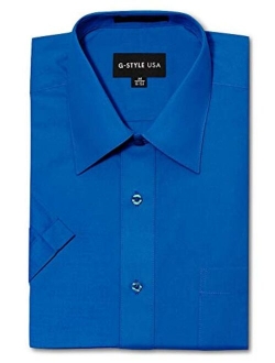 G-Style USA Men's Regular Fit Short Sleeve Solid Color Dress Shirts