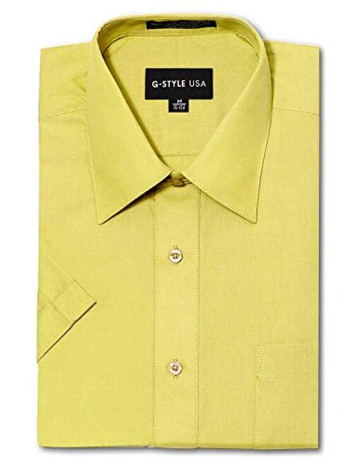 G-Style USA Men's Regular Fit Short Sleeve Solid Color Dress Shirts