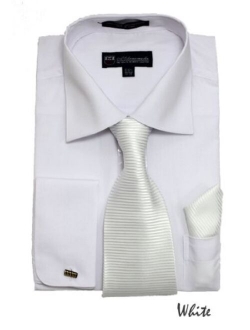 Milano Moda Mens Solid Classic Dress Shirt with Tie, Hankie & French Cuffs SG27