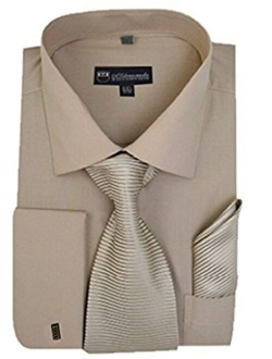 Milano Moda Mens Solid Classic Dress Shirt with Tie, Hankie & French Cuffs SG27