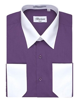 Men's Two Toned Dress Shirt with Convertible Faux French Cuffs - Many Colors