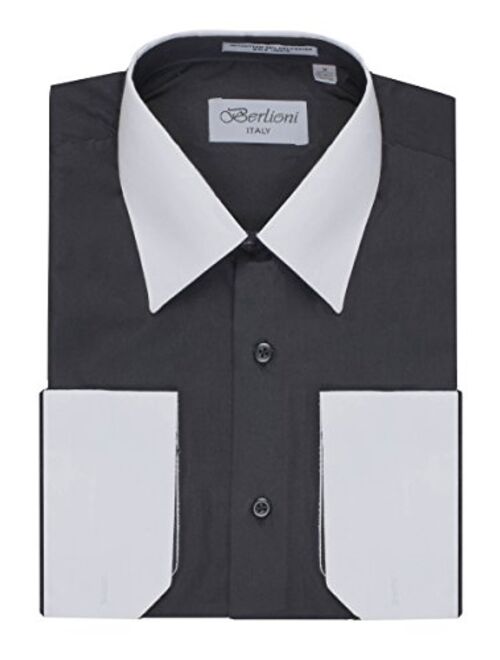 Berlioni Men's Two Toned Dress Shirt with Convertible Faux French Cuffs - Many Colors