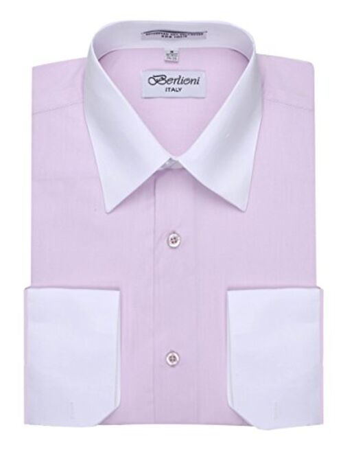 Berlioni Men's Two Toned Dress Shirt with Convertible Faux French Cuffs - Many Colors