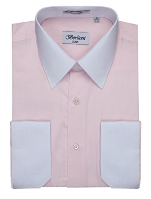 Berlioni Men's Two Toned Dress Shirt with Convertible Faux French Cuffs - Many Colors