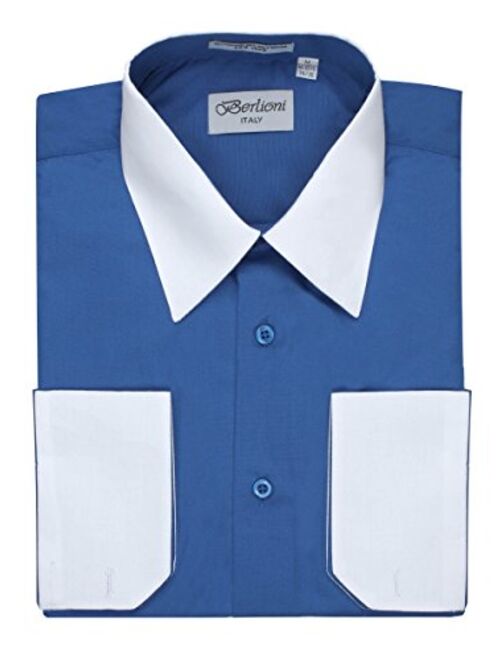 Berlioni Men's Two Toned Dress Shirt with Convertible Faux French Cuffs - Many Colors