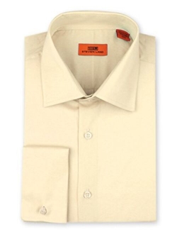 Steven Land Men's Signature Solid Poplin Dress Shirt, Long Sleeve, 100% Cotton French Cuff, Available Big and Tall