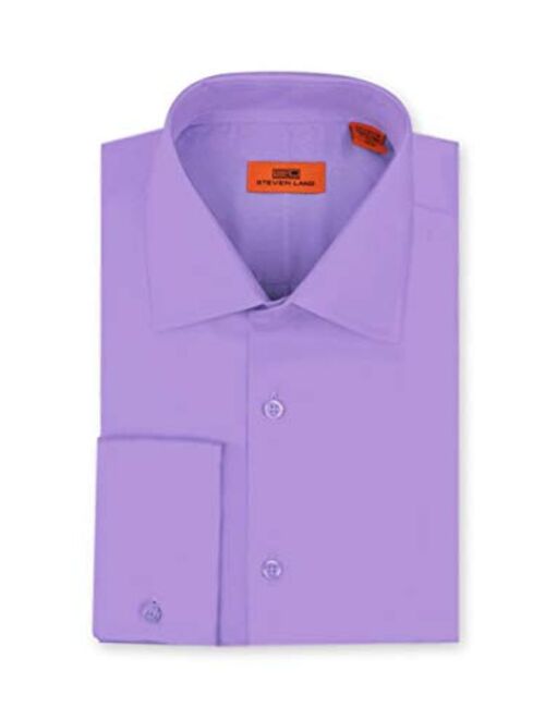 Steven Land Men's Signature Solid Poplin Dress Shirt, Long Sleeve, 100% Cotton French Cuff, Available Big and Tall