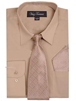 Viviz Forancci Men's Long Sleeve Pointed Collar Dress Shirt with Matching Tie and Handkie AC101