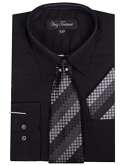 Viviz Forancci Men's Long Sleeve Pointed Collar Dress Shirt with Matching Tie and Handkie AC101