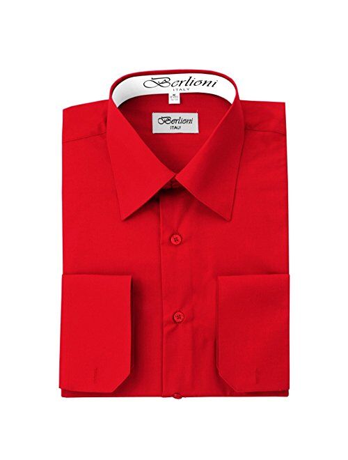 Berlioni Italy French Convertible Cuff Solid Mens Dress Shirt