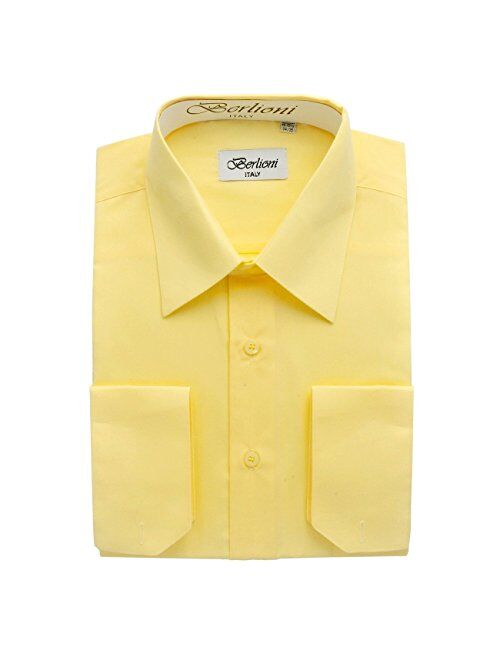 Berlioni Italy French Convertible Cuff Solid Mens Dress Shirt