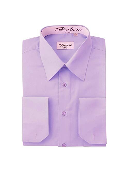 Berlioni Italy French Convertible Cuff Solid Mens Dress Shirt