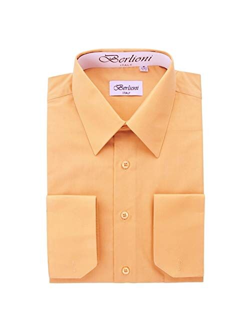 Berlioni Italy French Convertible Cuff Solid Mens Dress Shirt